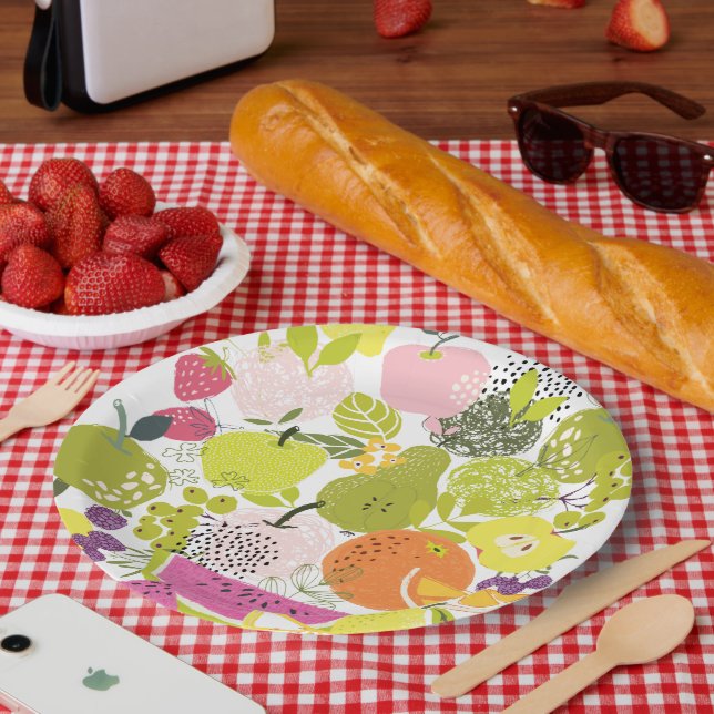 Fruit salad; summer fruit collage  paper plate (Picnic)