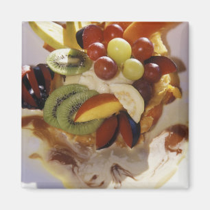 Fruit salad with ice cream. magnet