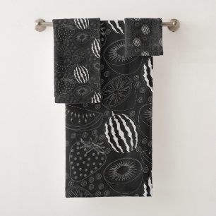 Fruit seamless pattern black and white Tropical Bath Towel Set
