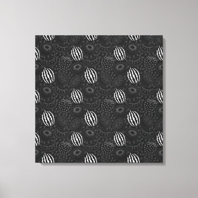 Fruit seamless pattern black and white Tropical Canvas Print (Front)