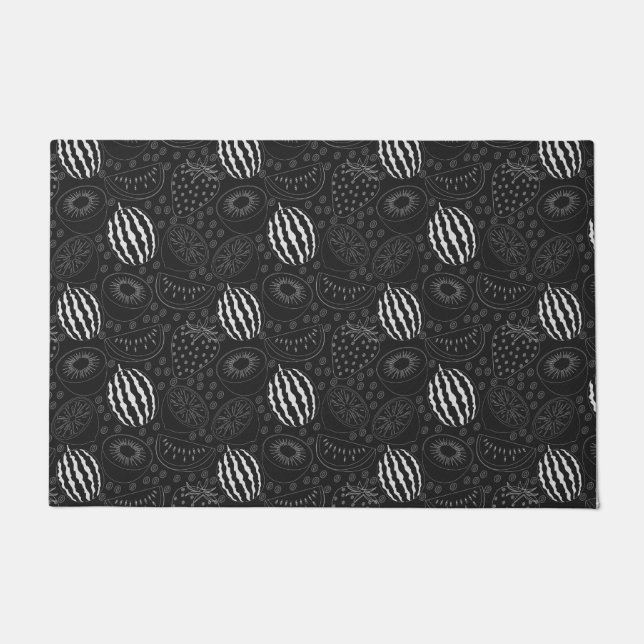 Fruit seamless pattern black and white Tropical Doormat (Front)