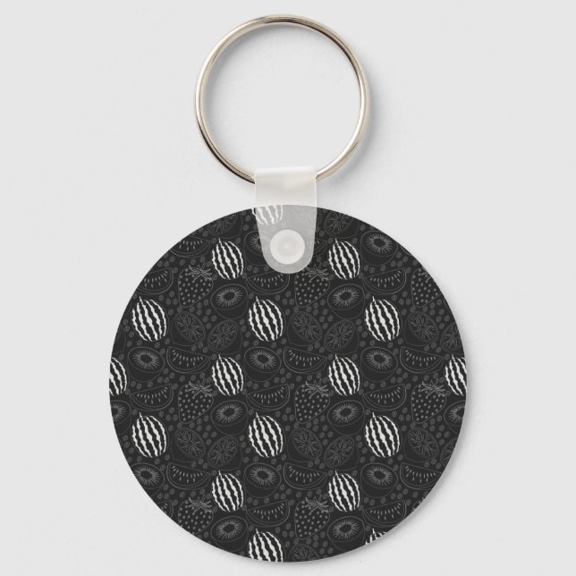 Fruit seamless pattern black and white Tropical Key Ring (Front)