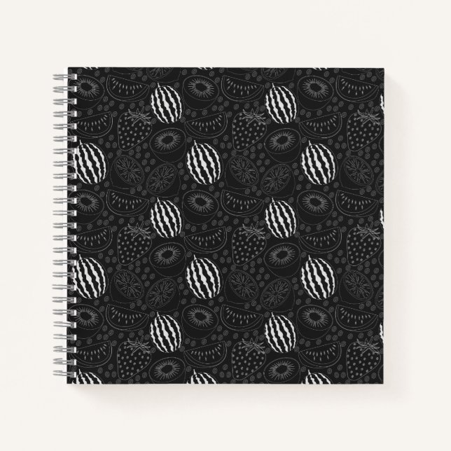 Fruit seamless pattern black and white Tropical Notebook (Front)