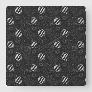 Fruit seamless pattern black and white Tropical Square Wall Clock