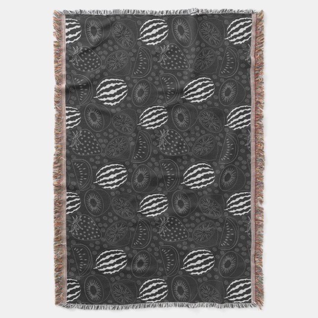 Fruit seamless pattern black and white Tropical Throw Blanket (Front Vertical)