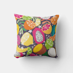 Fruit seamless pattern, collection of exotic tropi cushion