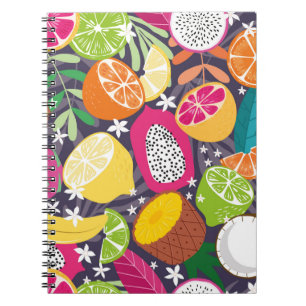 Fruit seamless pattern, collection of exotic tropi notebook