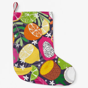 Fruit seamless pattern, collection of exotic tropi small christmas stocking