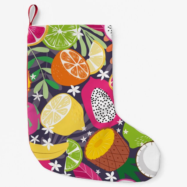Fruit seamless pattern, collection of exotic tropi small christmas stocking (Front)