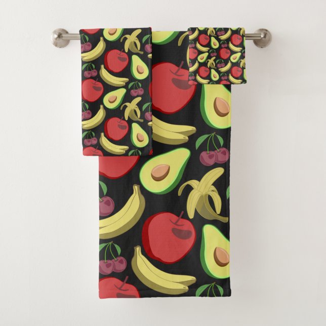 Fruit seamless pattern | colourful tropical fruit bath towel set (Insitu)