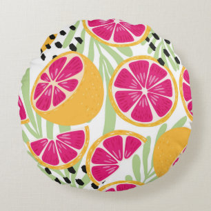 Fruit seamless pattern, grapefruit with tropical l round cushion