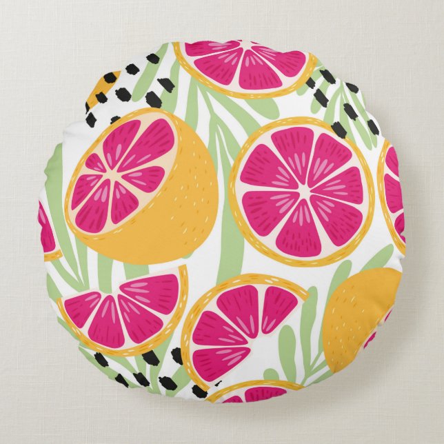 Fruit seamless pattern, grapefruit with tropical l round cushion (Front)