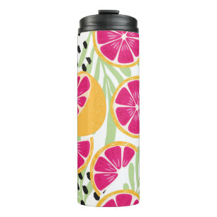 Fruit seamless pattern, grapefruit with tropical l thermal tumbler