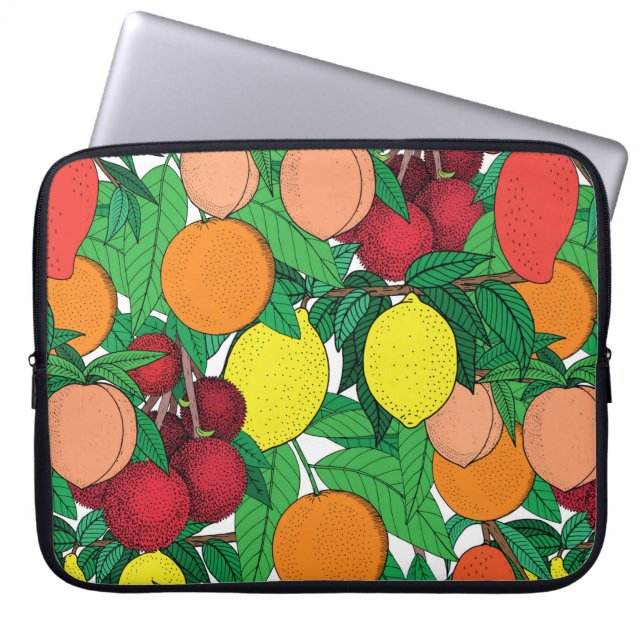 Fruit seamless pattern, hand drawn sketch, orange, laptop sleeve (Front)