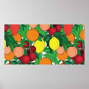Fruit seamless pattern, hand drawn sketch, orange, poster