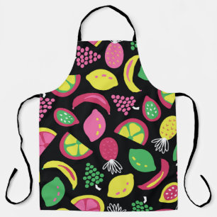 Fruit seamless vintage pattern black green yellow apron