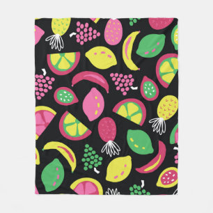 Fruit seamless vintage pattern black green yellow fleece blanket