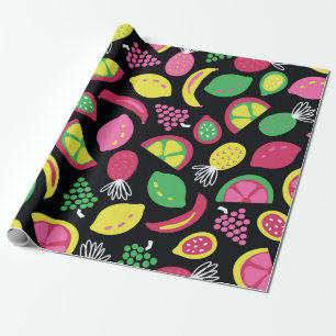 Fruit seamless vintage pattern black green yellow  wrapping paper