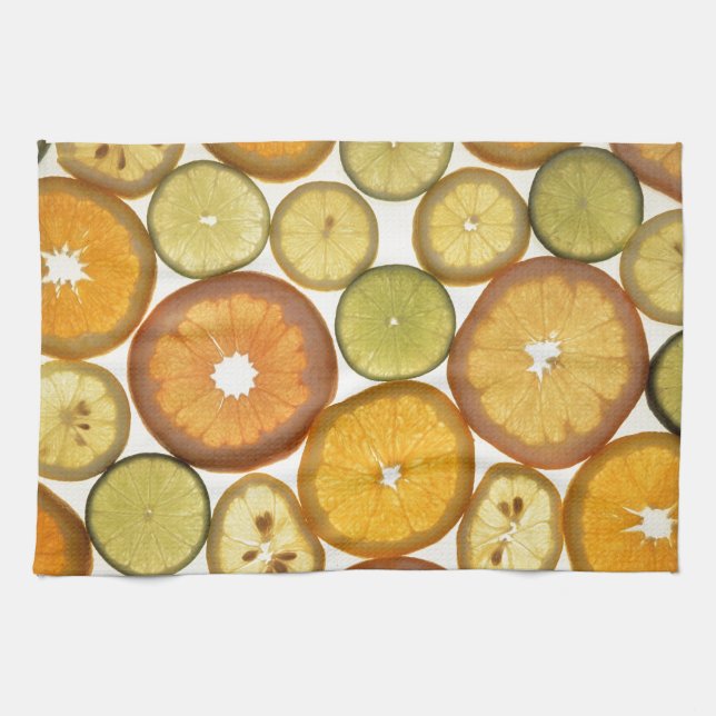 Fruit slices citrus pattern orange yellow green tea towel (Horizontal)