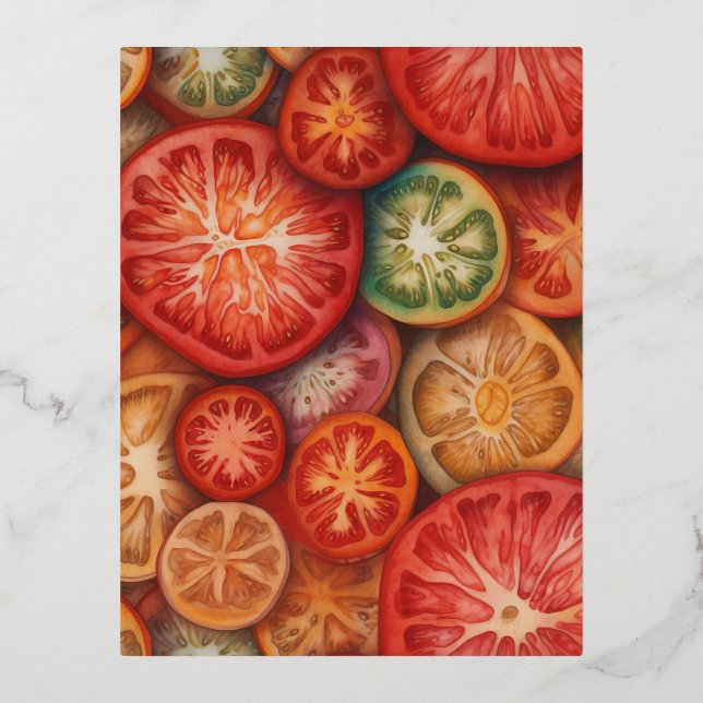 Fruit Slices Seamless Patterns Foil Holiday Postcard (Front)