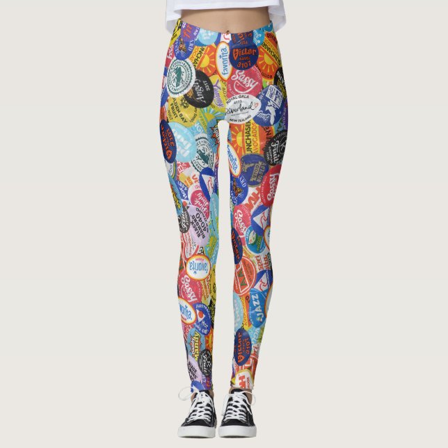 Fruit Sticker Montage Pattern Leggings (Front)