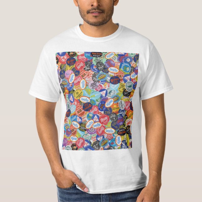 Fruit Sticker Montage Pattern T-Shirt (Front)