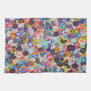 Fruit Sticker Montage Pattern Tea Towel