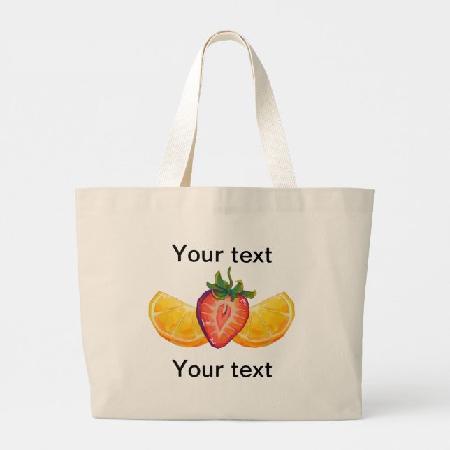 Fruit, Strawberry, orange Large Tote Bag (Back)