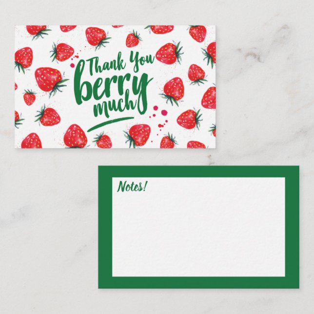 Fruit Strawberry Red Cute Thank You Card  (Front/Back)