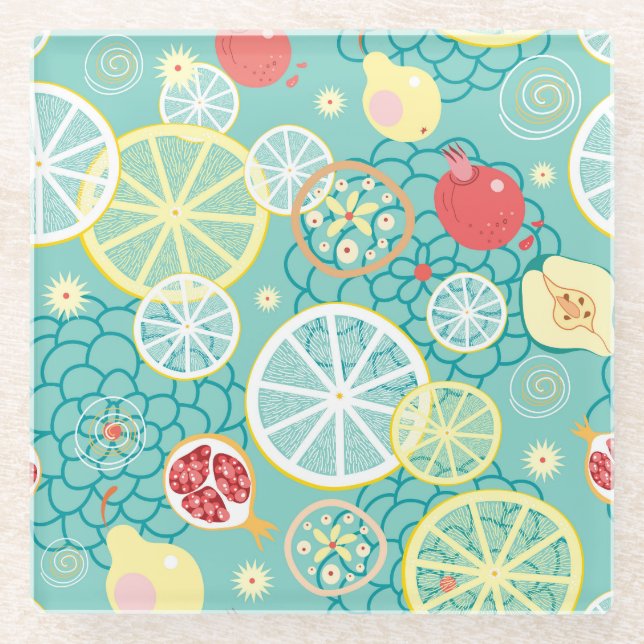 Fruit Texture, Vibrant Background. Glass Coaster (Front)