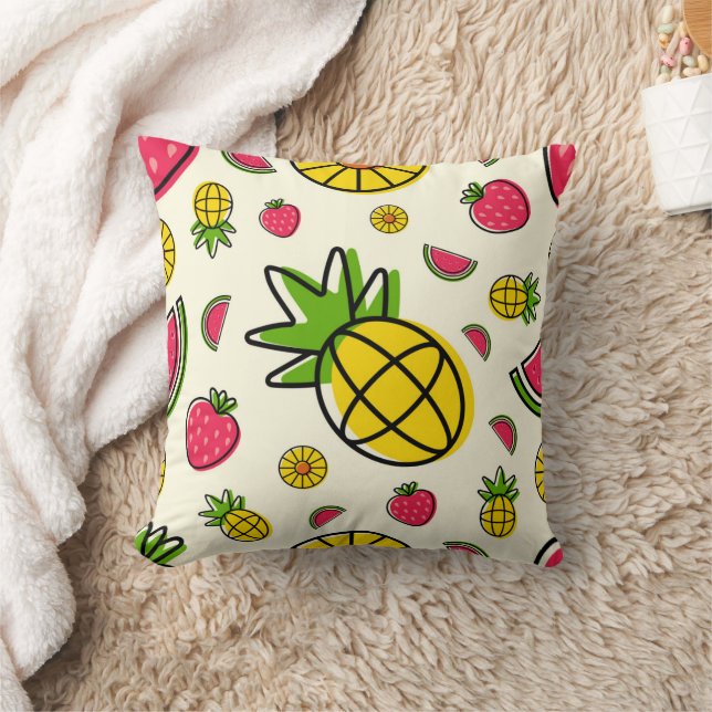 Fruit themed pineapple, strawberry, watermelon cushion (Blanket)