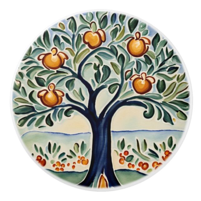 Fruit Tree Mediterranean Italian Rural Folk Art Ceramic Knob (Front)