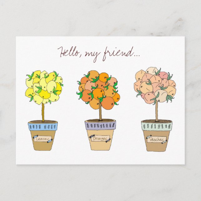 Fruit Trees, Hello my friend Postcard (Front)