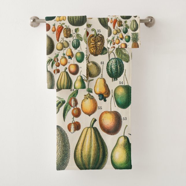 Fruit Vegetable Botanical Scientific Illustration Bath Towel Set (Insitu)