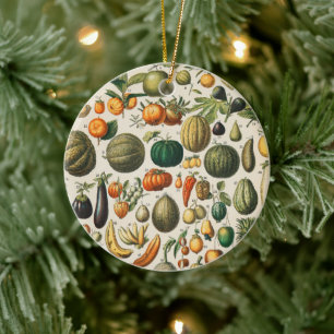 Fruit Vegetable Botanical Scientific Illustration Ceramic Tree Decoration