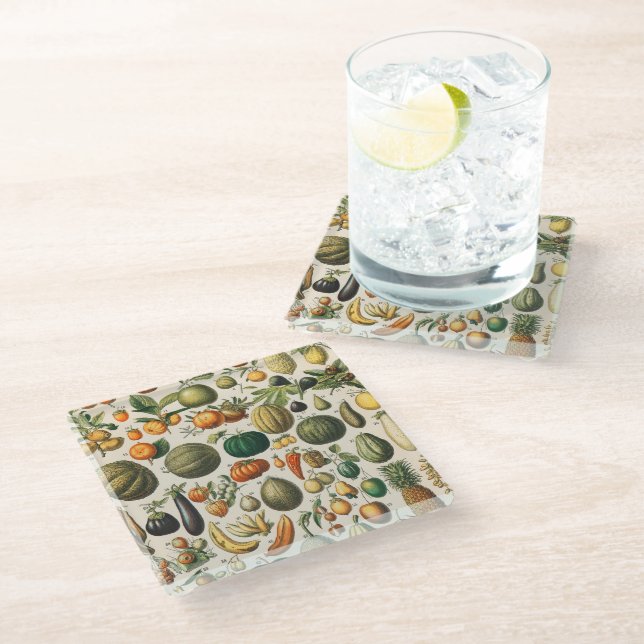 Fruit Vegetable Botanical Scientific Illustration Glass Coaster (Angled)