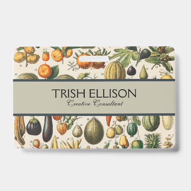 Fruit Vegetable Botanical Scientific Illustration ID Badge (Front)