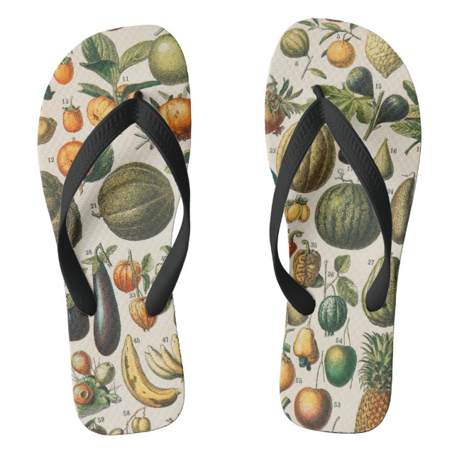 Fruit Vegetable Botanical Scientific Illustration Jandals (Footbed)
