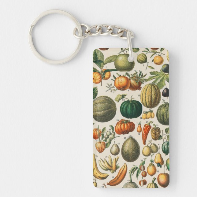 Fruit Vegetable Botanical Scientific Illustration Key Ring (Front)