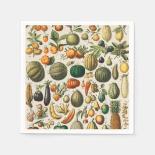 Fruit Vegetable Botanical Scientific Illustration Napkin