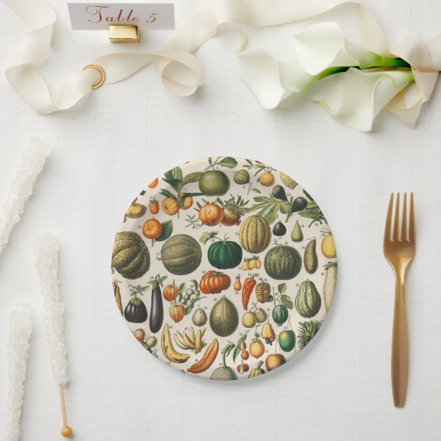 Fruit Vegetable Botanical Scientific Illustration Paper Plate (Wedding)