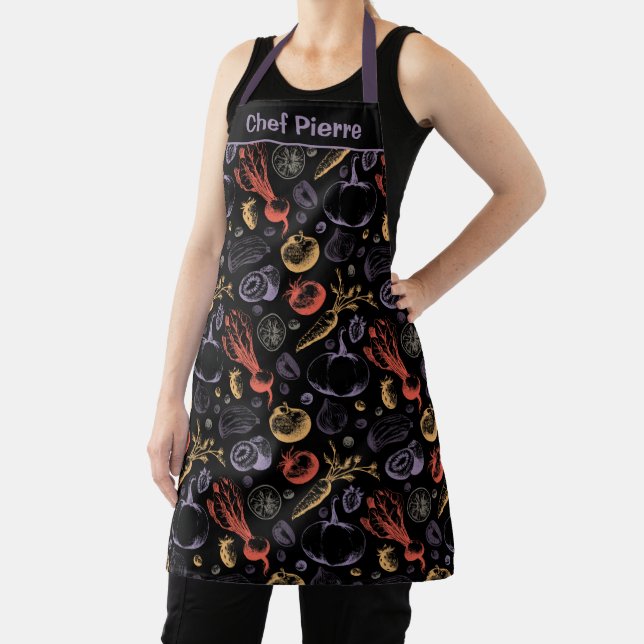 Fruit Vegetable Illustration Black Design Colourfu Apron (Insitu)