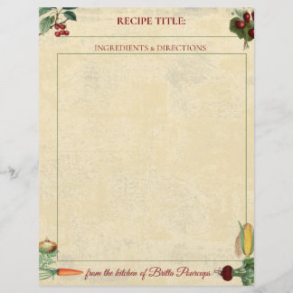 Fruit vegetable personalised recipe letterhead
