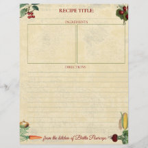 Fruit vegetable personalised recipe letterhead