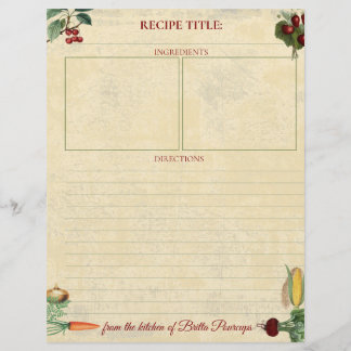 Fruit vegetable personalised recipe letterhead