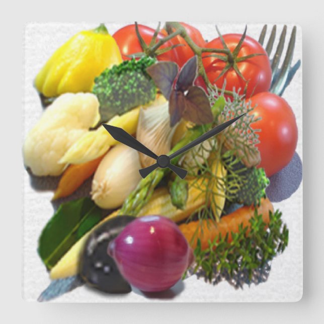 FRUIT & VEGETABLE SQUARE WALL CLOCK (Front)