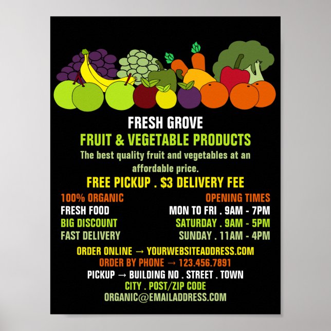 Fruit & Vegetables, Greengrocers Advertising Poster (Front)