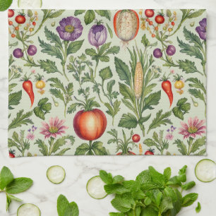 Fruit, Veggies, Flowers Tea Towel
