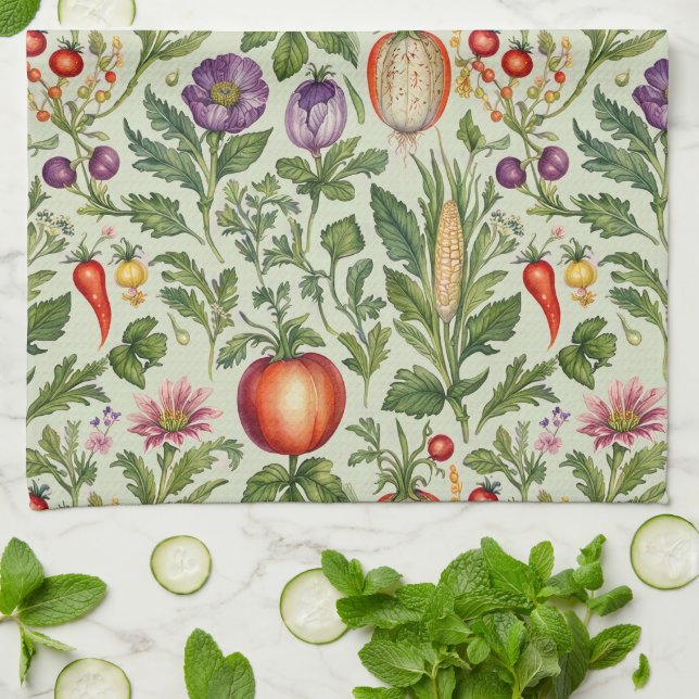 Fruit, Veggies, Flowers  Tea Towel (Folded)