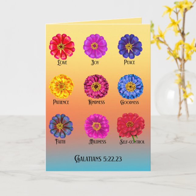 Fruitage of the spirit With Zinnias  Card (Yellow Flower)